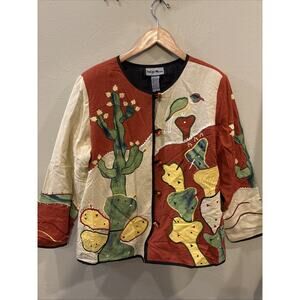Indigo Moon Jacket Size M Button Front Embroidered Cactus Art-to-Wear Vintage